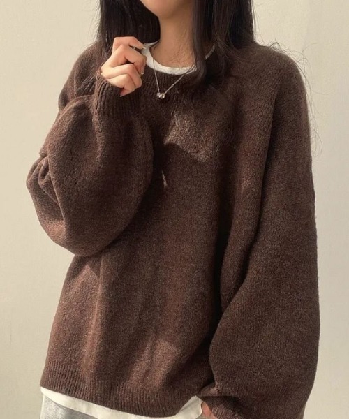 cammie（キャミー）の「サイドスリットボリュームスリーブニット（ニット/セーター・レディース・グレー/ブラウン/ベージュ・F）」の2枚目の写真