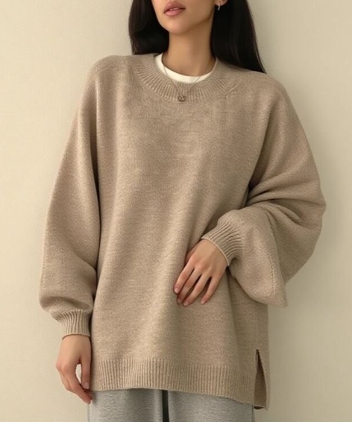 cammie（キャミー）の「サイドスリットボリュームスリーブニット（ニット/セーター・レディース・グレー/ブラウン/ベージュ・F）」の13枚目の写真