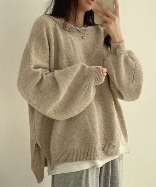 cammie（キャミー）の「サイドスリットボリュームスリーブニット（ニット/セーター・レディース・グレー/ブラウン/ベージュ・F）」の14枚目の写真