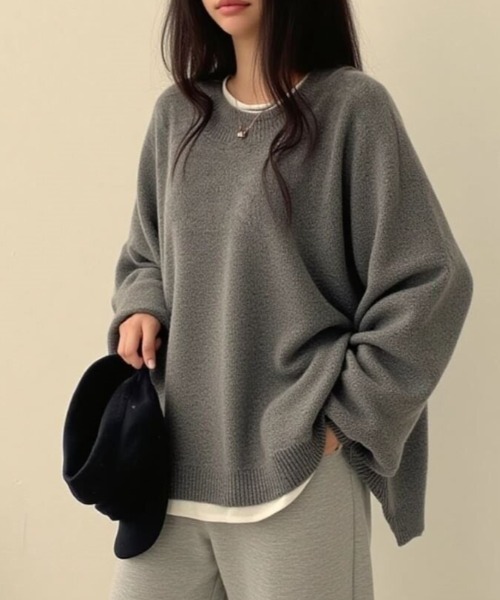 cammie（キャミー）の「サイドスリットボリュームスリーブニット（ニット/セーター・レディース・グレー/ブラウン/ベージュ・F）」の7枚目の写真