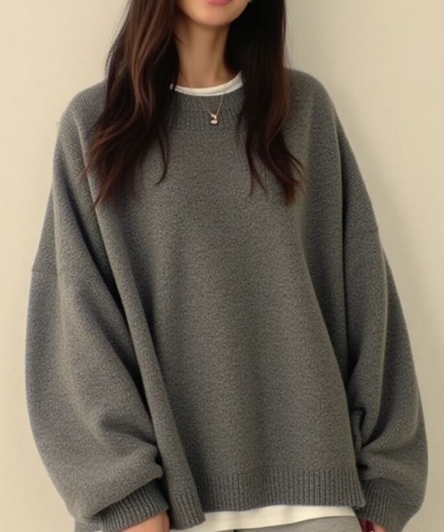 cammie（キャミー）の「サイドスリットボリュームスリーブニット（ニット/セーター・レディース・グレー/ブラウン/ベージュ・F）」の4枚目の写真