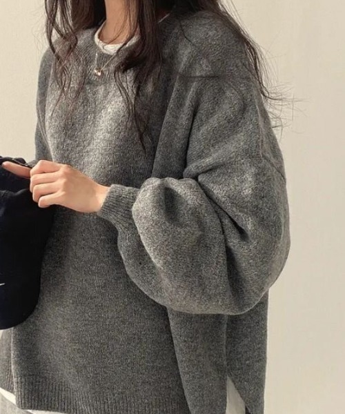 cammie（キャミー）の「サイドスリットボリュームスリーブニット（ニット/セーター・レディース・グレー/ブラウン/ベージュ・F）」の6枚目の写真