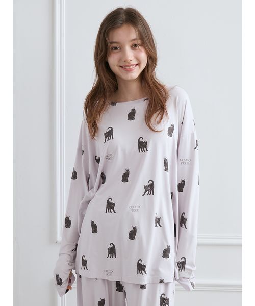 セール】CAT総柄ロンT（ルームウェア/パジャマ）｜gelato pique