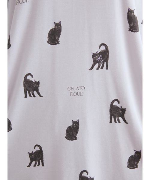 PIQUE ダークグレー 猫デザイン ルームウェア F gelato pique（ジェラートピケ）の「【HALLOWEEN】CAT総柄ロンT