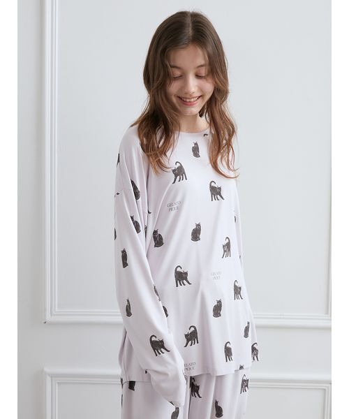 セール】CAT総柄ロンT（ルームウェア/パジャマ）｜gelato pique
