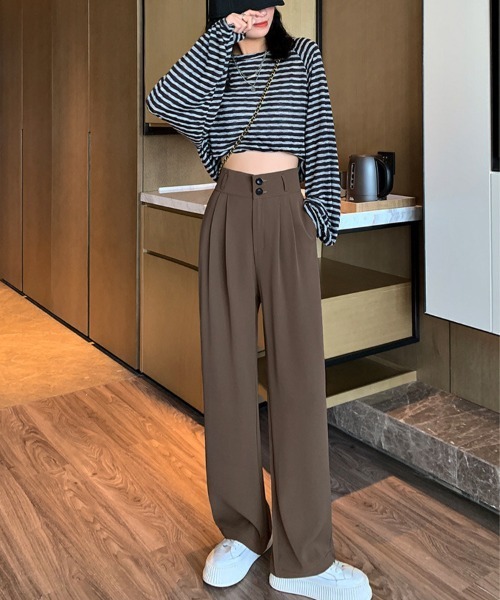SallyLunn(サリーラン)の「ダブルボタンスラックスパンツ(スラックス・レディース・ブラック/ブラウン/ダークグレー・MEDIUM/LARGE)」の1枚目の写真