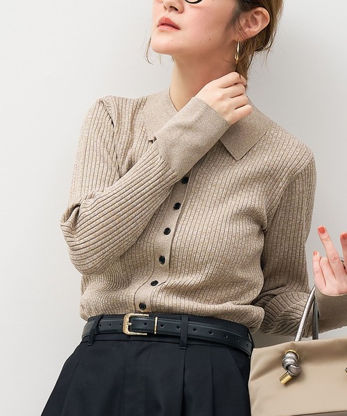 MICA&DEAL（マイカ＆ディール）の「ポロニットカーディガン（ニット/セーター・レディース・ブラック/ベージュ/マスタード・FREE）」の2枚目の写真