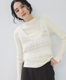 VIS | スリーブ釦アクセントリブニット/WEB限定FSサイズ・静電気防止(ニット/セーター)
