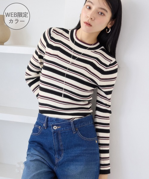 VIS（ビス）の「【美得】スリーブ釦アクセントリブニット/WEB限定FSサイズ・静電気防止（ニット/セーター・レディース・グレー/オフホワイト/ブラック/ホワイト系その他5/サックスブルー/レッド/キナリ/ブラウン系その他2・FS/FREE）」の4枚目の写真