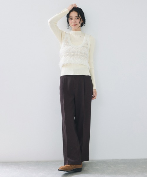 VIS（ビス）の「【美得】スリーブ釦アクセントリブニット/WEB限定FSサイズ・静電気防止（ニット/セーター・レディース・グレー/オフホワイト/ブラック/ホワイト系その他5/サックスブルー/レッド/キナリ/ブラウン系その他2・FS/FREE）」の20枚目の写真