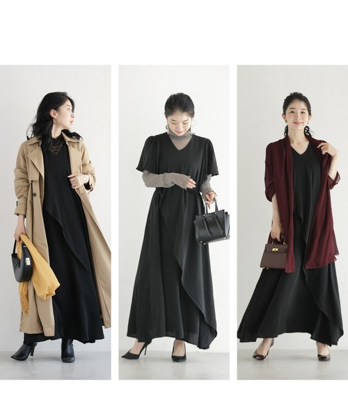 cawaii(カワイイ)の「(黒)アシンメトリーな重なるフレアデザインロングワンピース(コサージュベルト付き)(ワンピース・レディース・ブラック・FREE)」の13枚目の写真