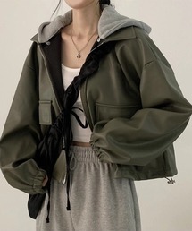 CELENA BEATS（セレナビーツ）の「フード着脱式 フェイクレザー ショート ジャケット（ブルゾン）」