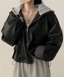 CELENA BEATS（セレナビーツ）の「フード着脱式 フェイクレザー ショート ジャケット（ブルゾン・メンズ）」