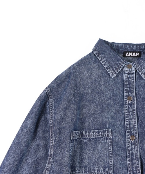 ANAP（アナップ）の「ケミカルウォッシュ 刺繍 オーバーサイズ デニム シャツ（シャツ/ブラウス・レディース・ブラック/ブルー・F）」の17枚目の写真