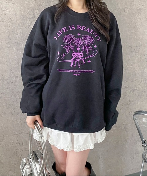 Mejoul(メジュール)の「【25年秋冬新作】【裏起毛】【ルームウェアにも!】ガーリーアソートグラフィックプリントビッグスウェット プルオーバーアニマル 猫 ワンポイント(スウェット・レディース・グレー系その他2/グレー系その他3/ピンク系その他2/ピンク系その他3/ブルー系その他/ピンク/ホワイト/レッド系その他/ホワイト系その他3/ホワイト系その他/レッド/ブラック系その他3/ホワイト系その他2/ブラック系その他/グレー/ブルー/ブラック系その他2/ピンク系その他/ブラック/グレー系その他・F)」の9枚目の写真