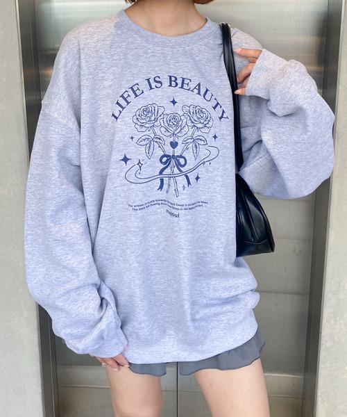 Mejoul(メジュール)の「【25年秋冬新作】【裏起毛】【ルームウェアにも!】ガーリーアソートグラフィックプリントビッグスウェット プルオーバーアニマル 猫 ワンポイント(スウェット・レディース・グレー系その他2/グレー系その他3/ピンク系その他2/ピンク系その他3/ブルー系その他/ピンク/ホワイト/レッド系その他/ホワイト系その他3/ホワイト系その他/レッド/ブラック系その他3/ホワイト系その他2/ブラック系その他/グレー/ブルー/ブラック系その他2/ピンク系その他/ブラック/グレー系その他・F)」の12枚目の写真