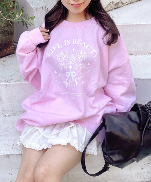 Mejoul(メジュール)の「【25年秋冬新作】【裏起毛】【ルームウェアにも!】ガーリーアソートグラフィックプリントビッグスウェット プルオーバーアニマル 猫 ワンポイント(スウェット・レディース・グレー系その他2/グレー系その他3/ピンク系その他2/ピンク系その他3/ブルー系その他/ピンク/ホワイト/レッド系その他/ホワイト系その他3/ホワイト系その他/レッド/ブラック系その他3/ホワイト系その他2/ブラック系その他/グレー/ブルー/ブラック系その他2/ピンク系その他/ブラック/グレー系その他・F)」の18枚目の写真