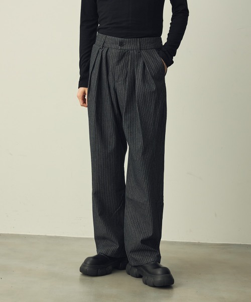 STRAIGHT SLACKS サイズ44 RUUBON スラックス 「RUUBON」stripe wide straight slacks