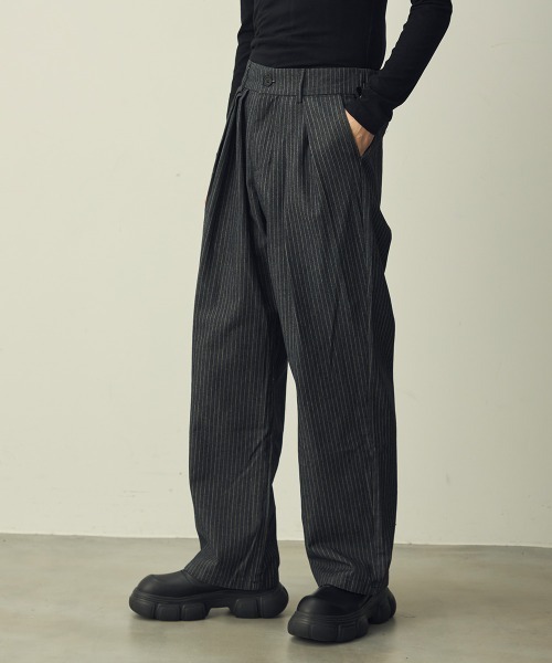セール】Pinstripe 3-pleat straight slacks / ピンストライプ3タック