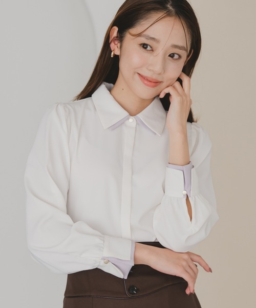 セール】2025秋冬新作 ダブルカラー配色ブラウス（シャツ/ブラウス