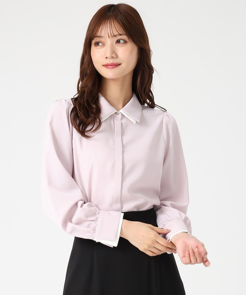 MISCH MASCH（ミッシュマッシュ）の「ダブルカラー配色ブラウス（シャツ/ブラウス・レディース・ブラック/ピンク/ホワイト・ﾌﾘ-）」の6枚目の写真