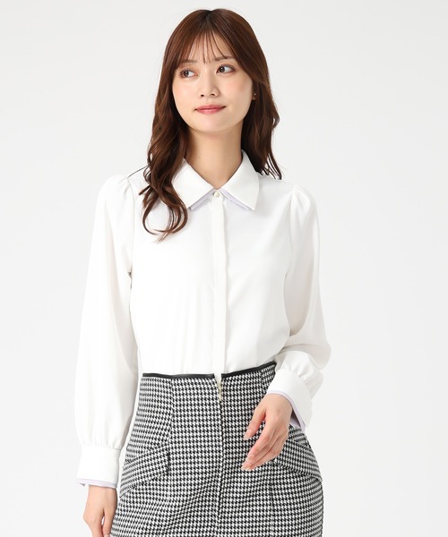 MISCH MASCH（ミッシュマッシュ）の「ダブルカラー配色ブラウス（シャツ/ブラウス・レディース・ブラック/ピンク/ホワイト・ﾌﾘ-）」の7枚目の写真