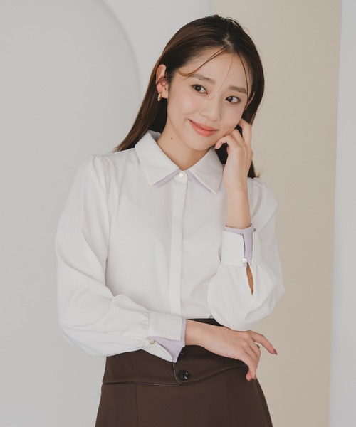 セール】2025秋冬新作 ダブルカラー配色ブラウス（シャツ/ブラウス