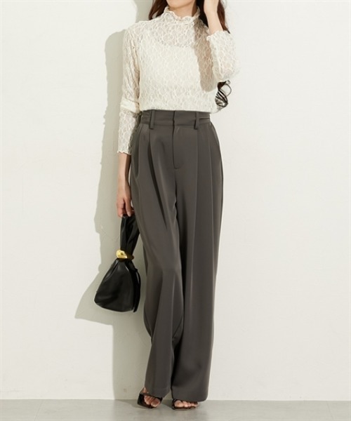 nissen（ニッセン）の「ストレッチレースボトルネックトップス（Tシャツ/カットソー・レディース・ブラウン/アイボリー/ブラック・M/L）」の4枚目の写真