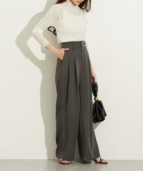 nissen（ニッセン）の「ストレッチレースボトルネックトップス（Tシャツ/カットソー・レディース・ブラウン/アイボリー/ブラック・M/L）」の7枚目の写真