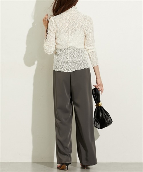 nissen（ニッセン）の「ストレッチレースボトルネックトップス（Tシャツ/カットソー・レディース・ブラウン/アイボリー/ブラック・M/L）」の8枚目の写真