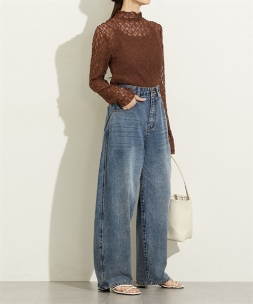 nissen（ニッセン）の「ストレッチレースボトルネックトップス（Tシャツ/カットソー・レディース・ブラウン/アイボリー/ブラック・M/L）」の14枚目の写真