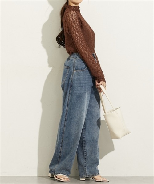 nissen（ニッセン）の「ストレッチレースボトルネックトップス（Tシャツ/カットソー・レディース・ブラウン/アイボリー/ブラック・M/L）」の16枚目の写真