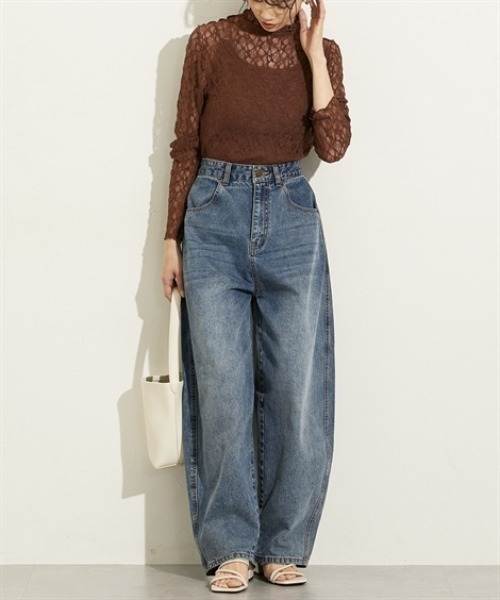 nissen（ニッセン）の「ストレッチレースボトルネックトップス（Tシャツ/カットソー・レディース・ブラウン/アイボリー/ブラック・M/L）」の12枚目の写真