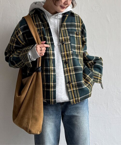 LBC(エルビーシー)の「モールチェックCPOシャツ(シャツ/ブラウス・レディース・ブラック/ベージュ/グリーン・M)」の3枚目の写真