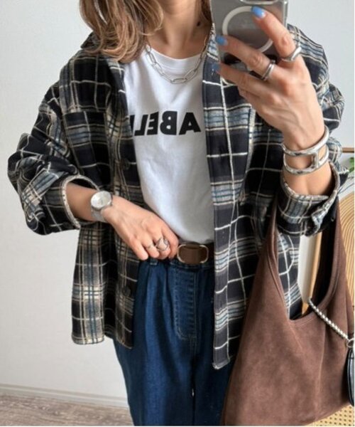 LBC(エルビーシー)の「モールチェックCPOシャツ(シャツ/ブラウス・レディース・ブラック/ベージュ/グリーン・M)」の2枚目の写真