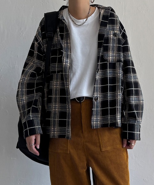 LBC(エルビーシー)の「モールチェックCPOシャツ(シャツ/ブラウス・レディース・ブラック/ベージュ/グリーン・M)」の13枚目の写真