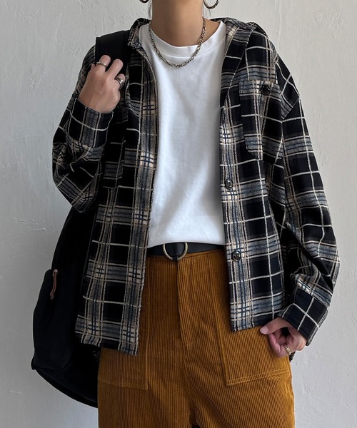 LBC(エルビーシー)の「モールチェックCPOシャツ(シャツ/ブラウス・レディース・ブラック/ベージュ/グリーン・M)」の8枚目の写真