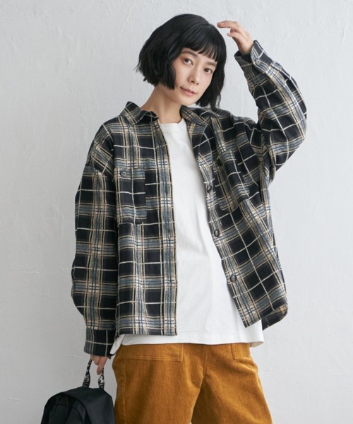 LBC(エルビーシー)の「モールチェックCPOシャツ(シャツ/ブラウス・レディース・ブラック/ベージュ/グリーン・M)」の14枚目の写真