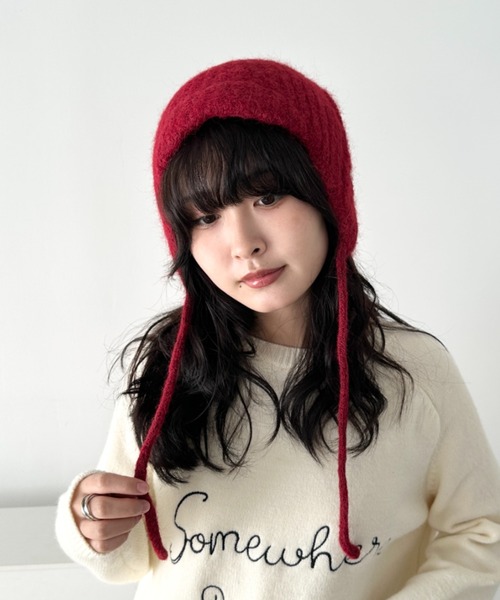 CLEA（クレア）の「プレート付きニットフライトキャップ（ニットキャップ/ビーニー・レディース・チャコールグレー/アイボリー/ブラック/ベージュ/ブラウン/レッド・FREE）」の6枚目の写真