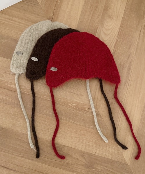 CLEA（クレア）の「プレート付きニットフライトキャップ（ニットキャップ/ビーニー・レディース・チャコールグレー/アイボリー/ブラック/ベージュ/ブラウン/レッド・FREE）」の9枚目の写真