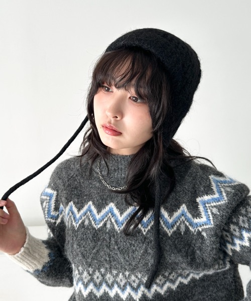 CLEA（クレア）の「プレート付きニットフライトキャップ（ニットキャップ/ビーニー・レディース・チャコールグレー/アイボリー/ブラック/ベージュ/ブラウン/レッド・FREE）」の15枚目の写真