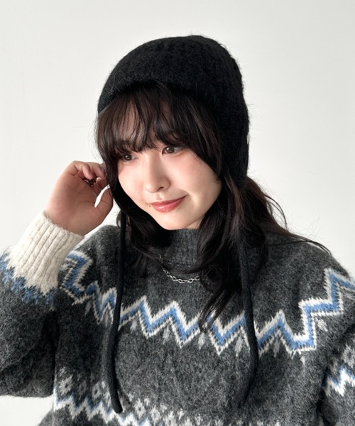 CLEA（クレア）の「プレート付きニットフライトキャップ（ニットキャップ/ビーニー・レディース・チャコールグレー/アイボリー/ブラック/ベージュ/ブラウン/レッド・FREE）」の17枚目の写真