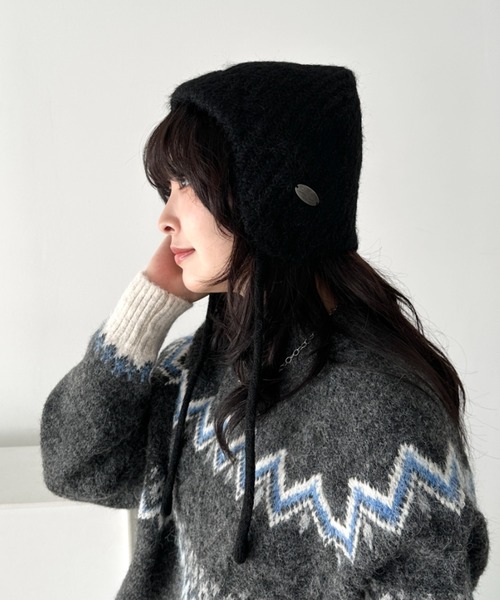 CLEA（クレア）の「プレート付きニットフライトキャップ（ニットキャップ/ビーニー・レディース・チャコールグレー/アイボリー/ブラック/ベージュ/ブラウン/レッド・FREE）」の18枚目の写真