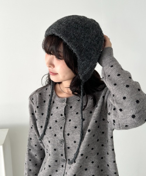 CLEA（クレア）の「プレート付きニットフライトキャップ（ニットキャップ/ビーニー・レディース・チャコールグレー/アイボリー/ブラック/ベージュ/ブラウン/レッド・FREE）」の22枚目の写真