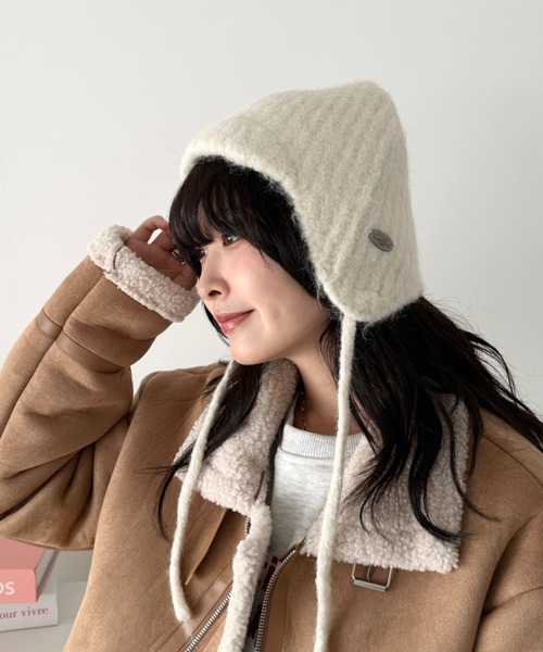 CLEA（クレア）の「プレート付きニットフライトキャップ（ニットキャップ/ビーニー・レディース・チャコールグレー/アイボリー/ブラック/ベージュ/ブラウン/レッド・FREE）」の13枚目の写真