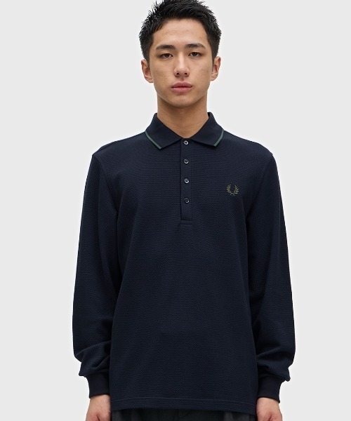 Textured Long Sleeve Polo Shirt／テクスチャー長袖ポロシャツ