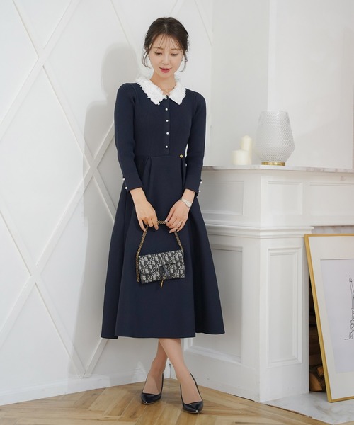 完売品 フラワー襟付きニットワンピース le reve vaniller フラワー 襟付き ニット ワンピース le reve vaniller（ワンピース