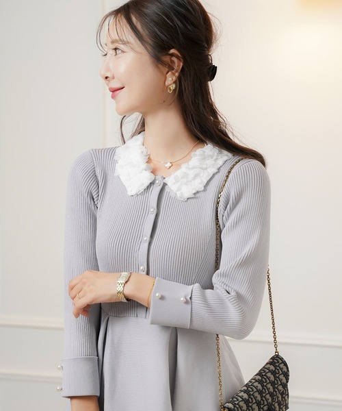 フラワー 襟付き ニット ワンピース le reve vaniller（ワンピース