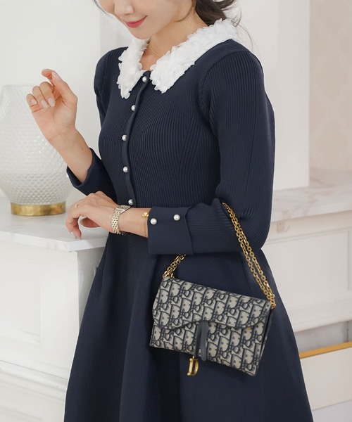 フラワー 襟付き ニット ワンピース le reve vaniller（ワンピース