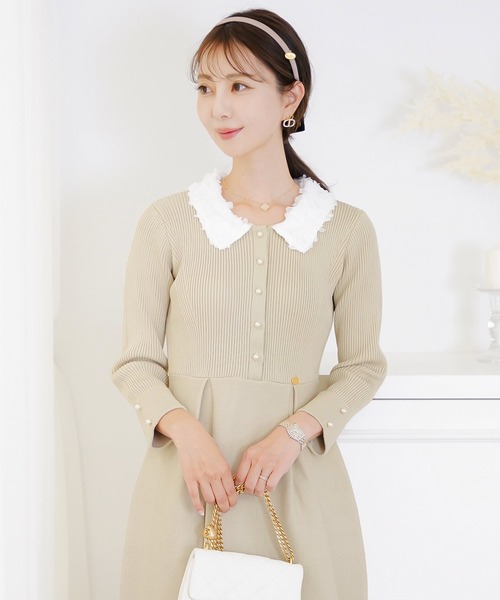 フラワー 襟付き ニット ワンピース le reve vaniller（ワンピース